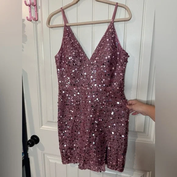 2/for $20 🪩 DEAR MOON Blush Pink Sequin Mini Dress 💓 (Size 13) - Picture 6 of 9